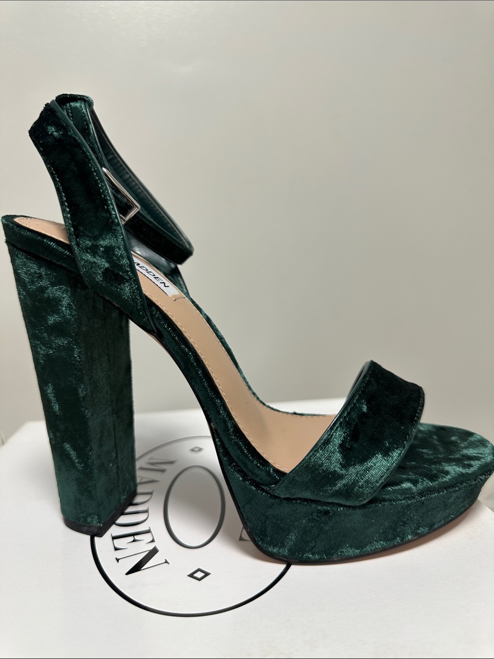 Green Velvet Block Heel Sandal - Women